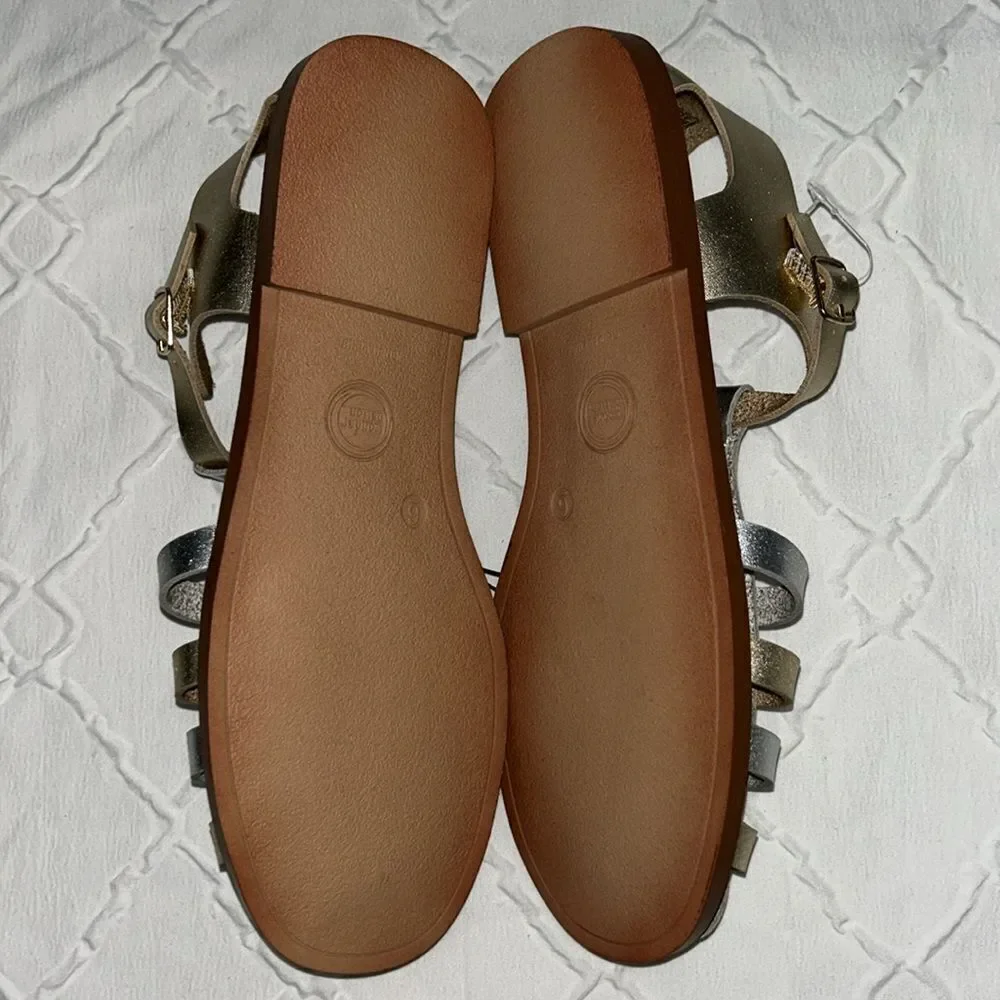 Wonder Nation Big Girls Gold-tone/Silver Fisherman Sandals(Size 6)